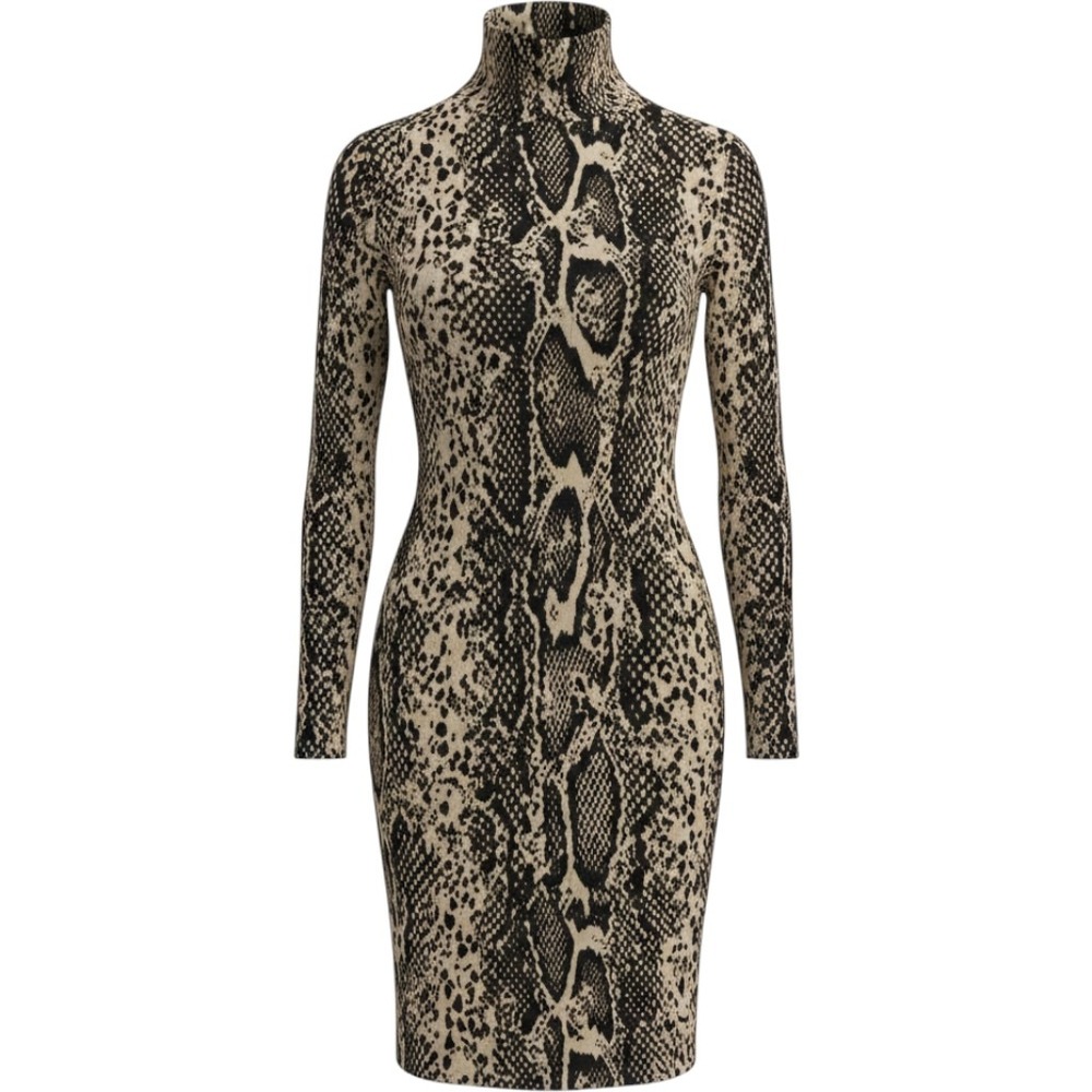 Zara Trafaluc Womens Snakeskin Print Mock Neck Long Sleeve Ribbed Midi Dress S